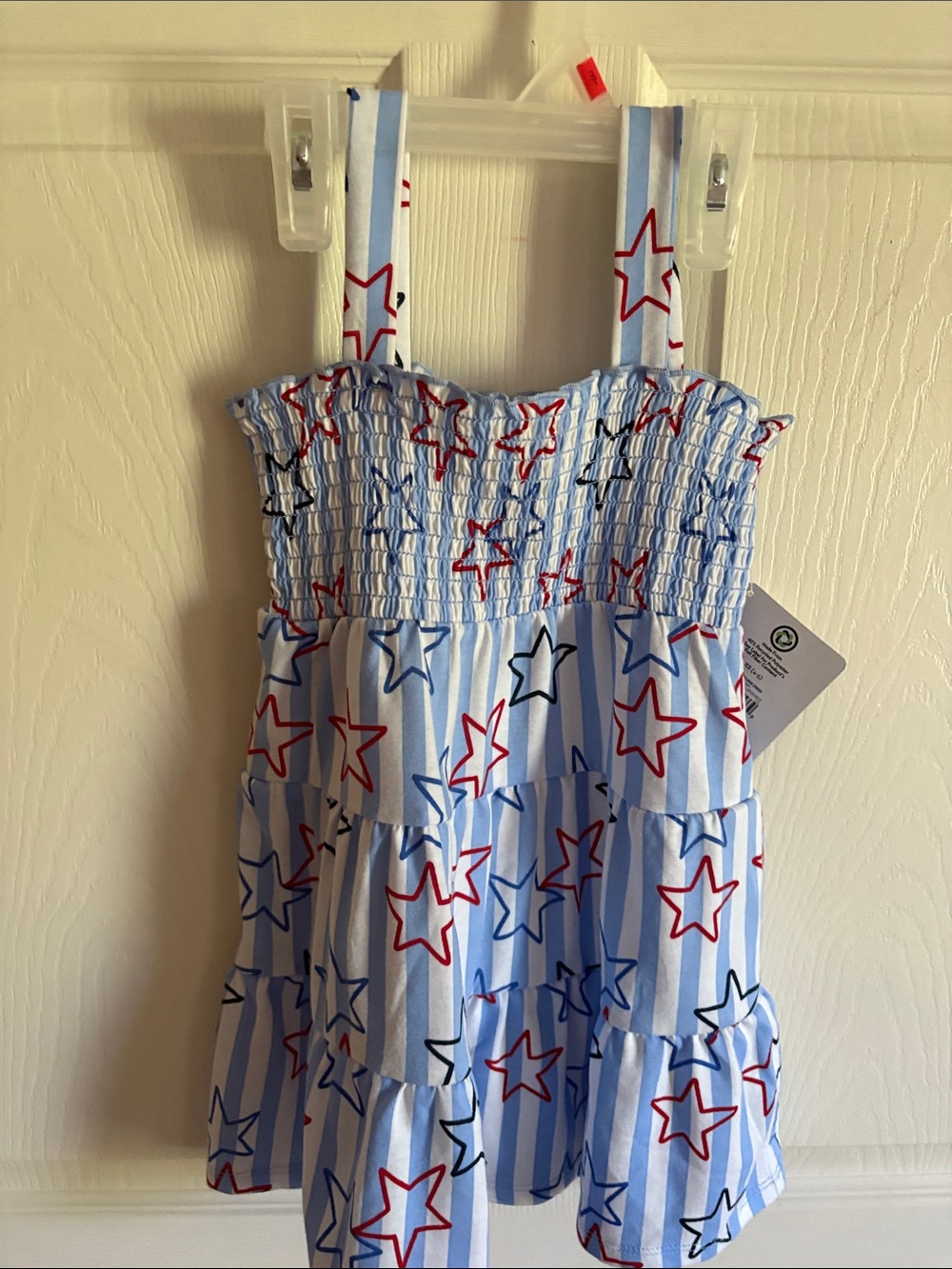 Girls' Blue Stripe Star Print Sundress